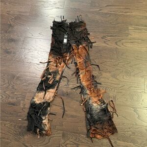 Fashion Nova Brown Distressed Flare Pants